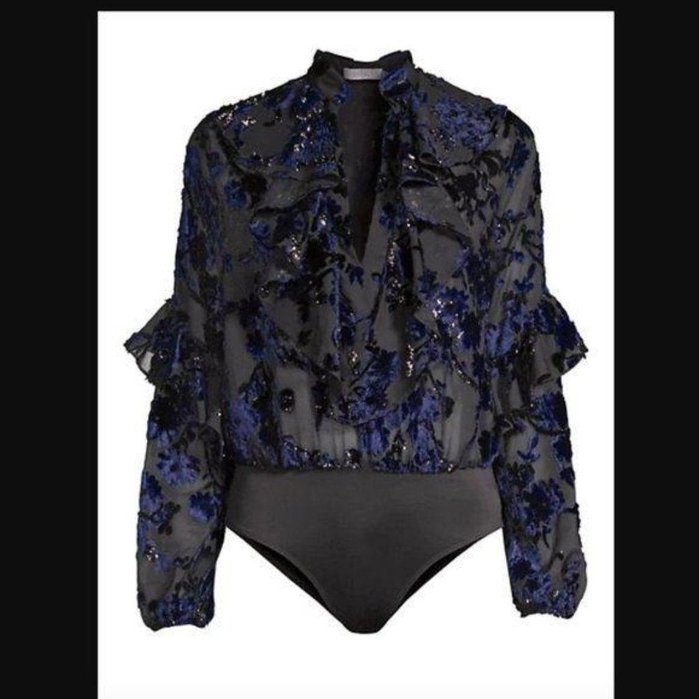 NWT Patbo Burnout Velvet Ruffle Bodysuit